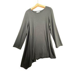 Bryn Walker Dress M Tunic Black Lagenlook Modern MadeUSA Asymmetric Hem Stretch